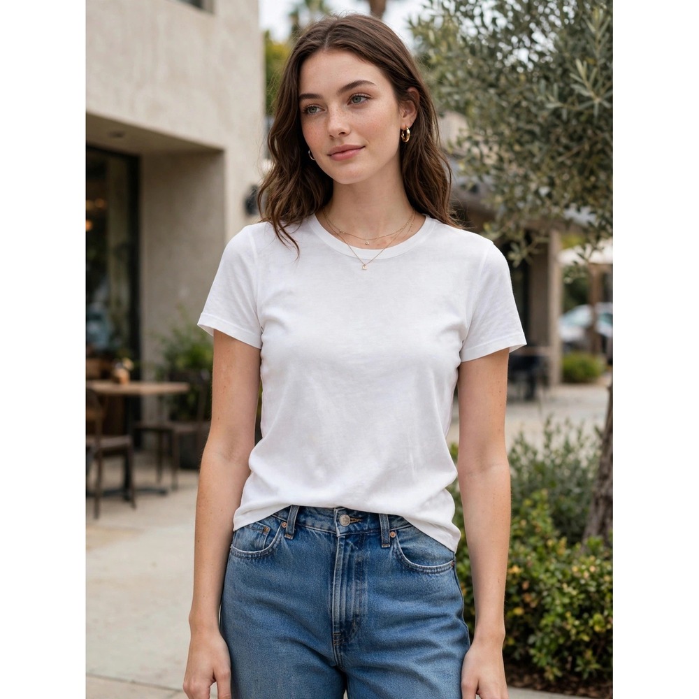 Jenni Kayne White Short Sleeve Crew Neck Tee Shirt Size S Slim Fit Basic